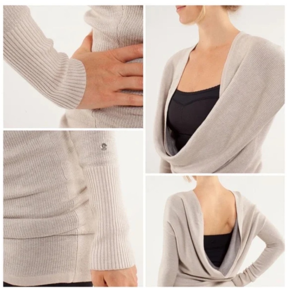 RARE Lululemon Reversible Serenity Sweater Wrap Sz 10 In Heathered Cashew /Coal - Picture 6 of 11